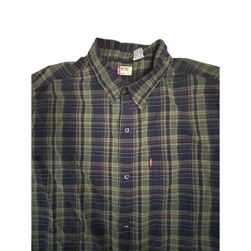 Levis Red Tab Plaid 100% Cotton Long Sleeve Button-Down Shirt SZ XL Green Casual
